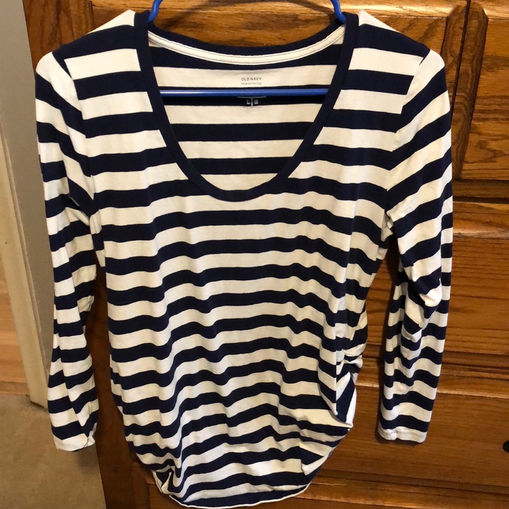 Navy blue & white striped maternity top